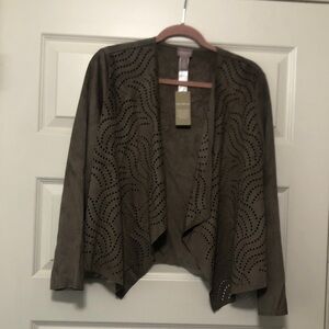 Chico's Brown Open Front Jacket with Cutout Design